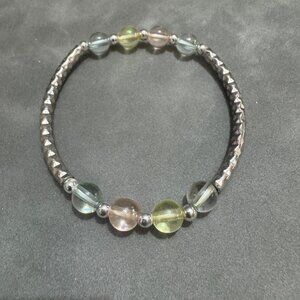 Multi Gemstone Silver Beaded Stretch Bracelet Round Beads Stylish Fashion Access